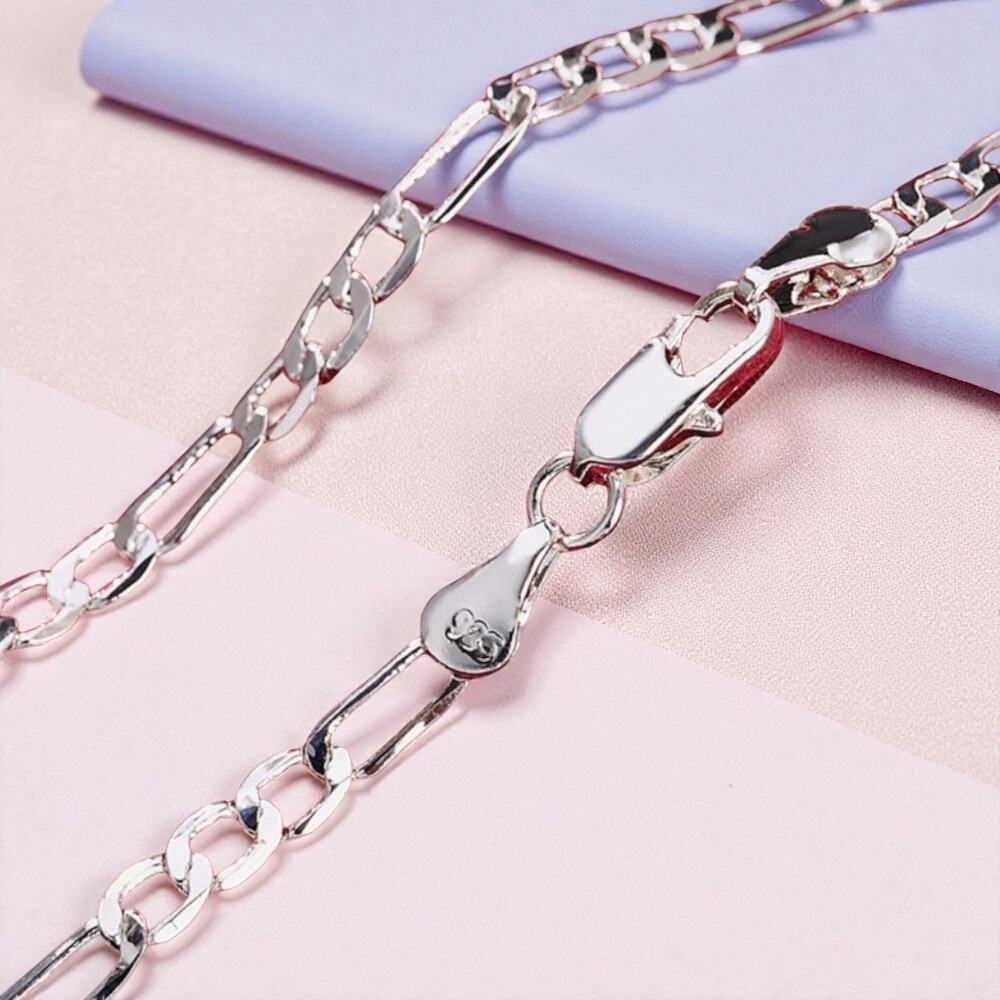 925 Sterling Silver Stamp chain 4MM Figaro 18 inches Necklace unisex